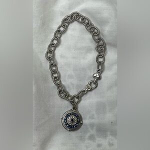 Judith Ripka Evil Eye Bracelet Sterling Silver Blue Sapphire Charm JR 925